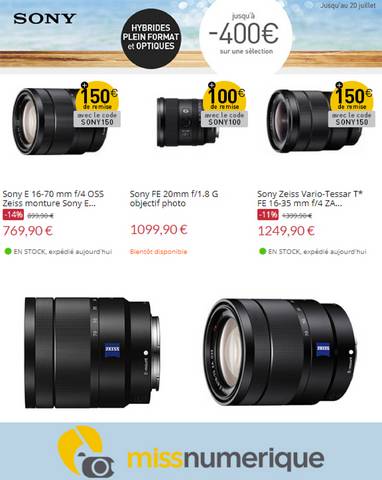 Hybrides plein format et optiques Sony en promotion