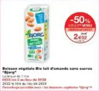 Boisson végétale bie lait d'amande sans sucres bjorg 