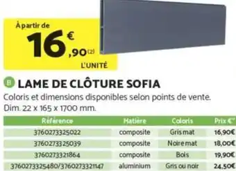 Lame de clôture sofia 