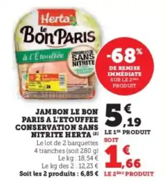 Jambon le bon paris a l'etouffee conservation sans nitrite herta 