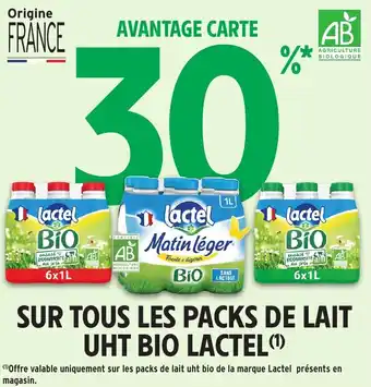 Sur tous les packs de lait uht bio lactel 