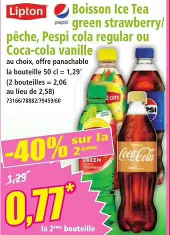 Boisson ice tea pepsi green strawberry/ pêche, pespi cola regular ou coca-cola vanille 