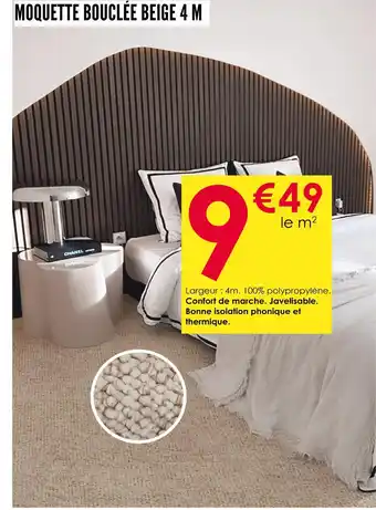 Moquette bouclée beige 4 m 