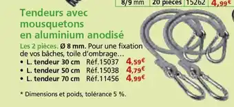 Tendeurs avec mousquetons en en aluminium anodisé 