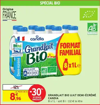 Grandlait bio u.h.t demi-écrémé candia 
