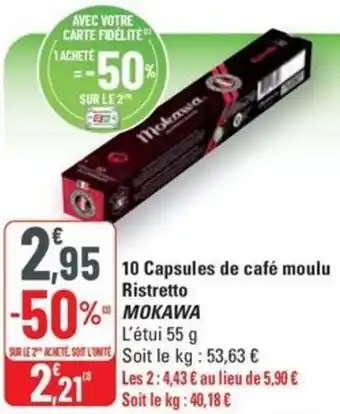 10 capsules de café moulu ristretto mokawa 