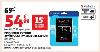 Disque dur externe store 'n' go 1to noir verbatim