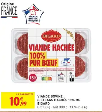 Bigard viande bovine 8 steaks hachés 15% mg