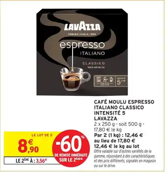 Lavazza café moulu espresso italiano classico intensité 5