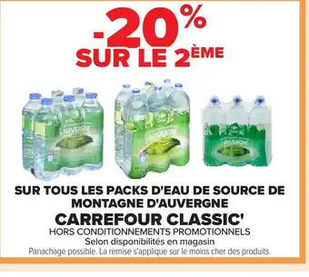 Carrefour classic sur tous les packs d'eau de source de montagne d'auvergne