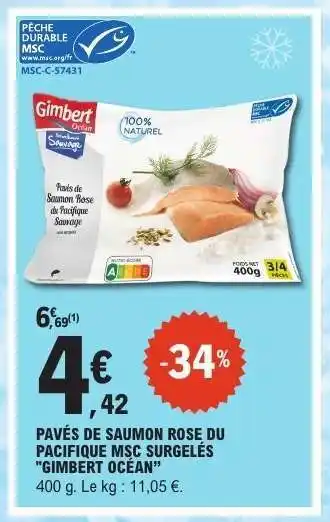 Pavés de saumon rose du pacifique msc surgelés 'gimbert océan'